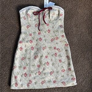 Floral Strapless Dress with Lace Trim